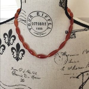 16’’ glass bead necklace amber silver screw clasp